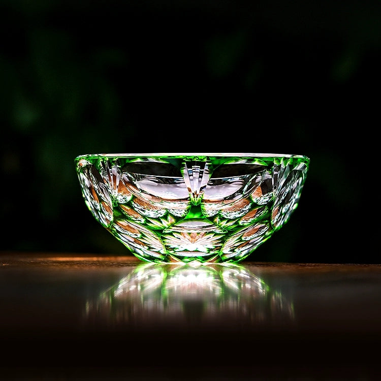 Luxury Whiskey Glass Edo Kiriko Jade Blossom Hand-Carved Crystal | Japanese Artisan Glassware