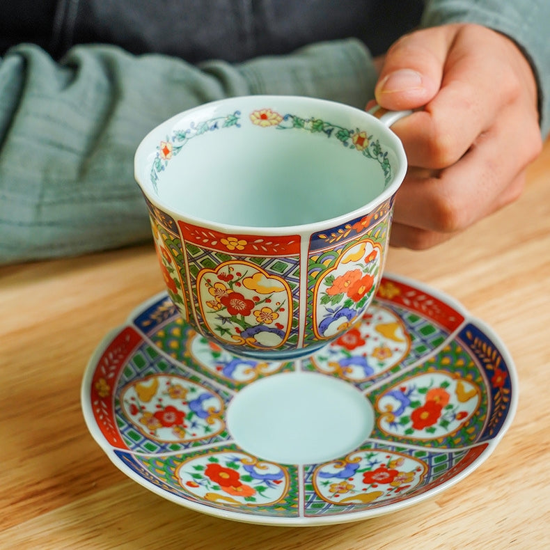 Japanese Tea Cup & Saucer Set – Mino Ware Kachofugetsu