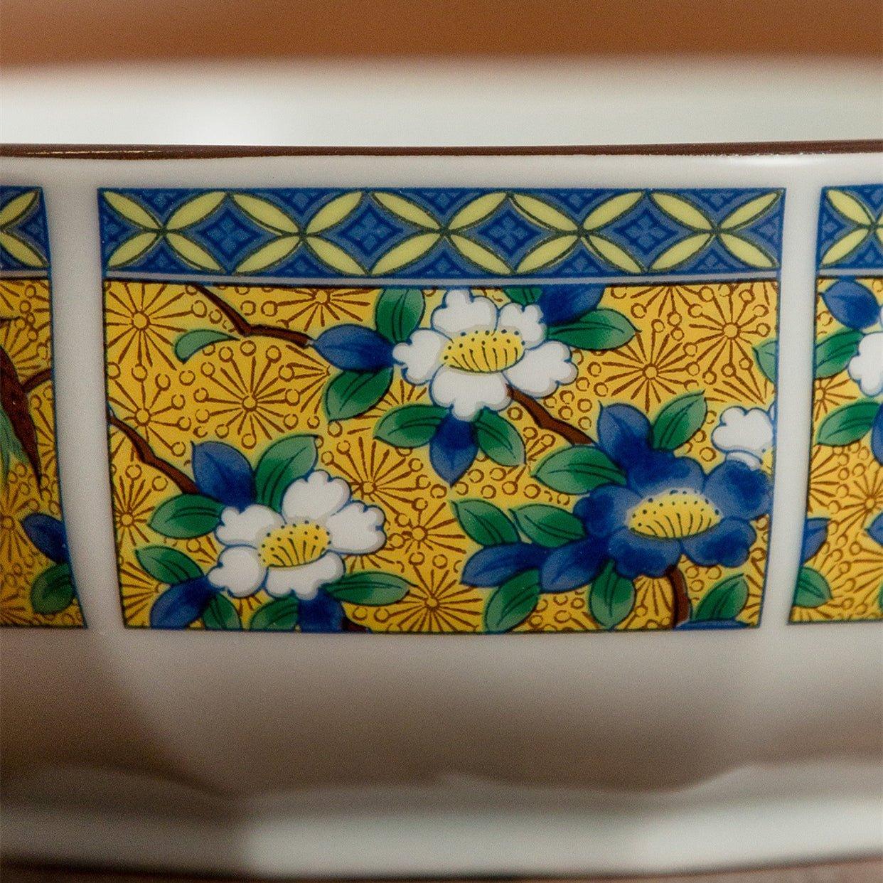 Bowl Set of 5 | Japanese Mino Ware Octagonal Court Brocade Ceramic Bowls