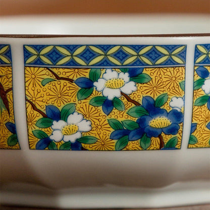 Bowl Set of 5 | Japanese Mino Ware Octagonal Court Brocade Ceramic Bowls