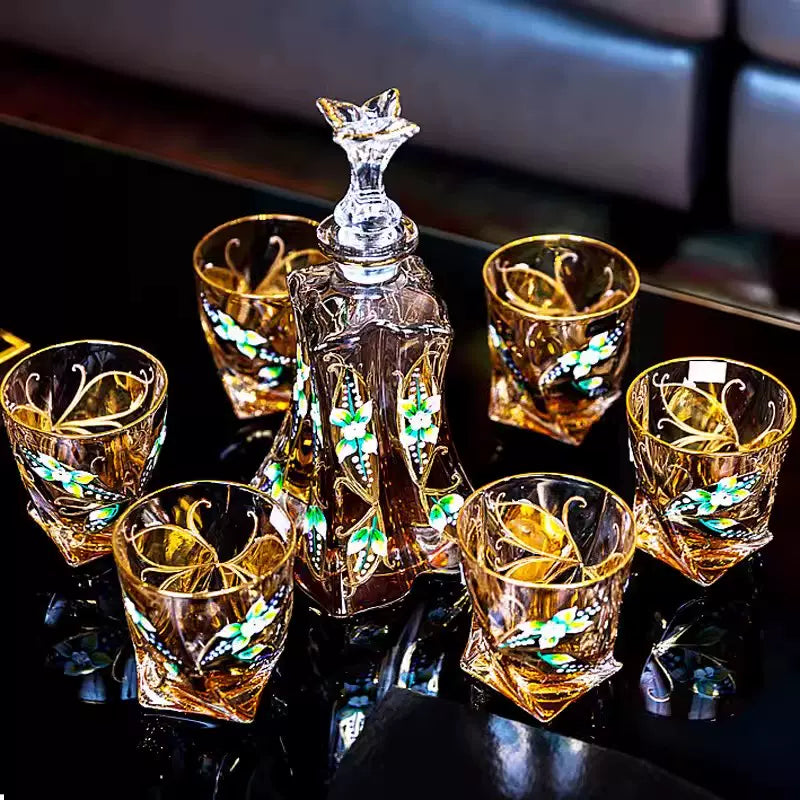 Whisky Decanter Set Bohemia Crystalite Butterfly Gold Enamel Czech Crystal Whisky Glass Decanter Gift Box