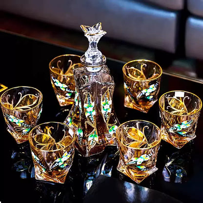 Whisky Decanter Set Bohemia Crystalite Butterfly Gold Enamel Czech Crystal Whisky Glass Decanter Gift Box