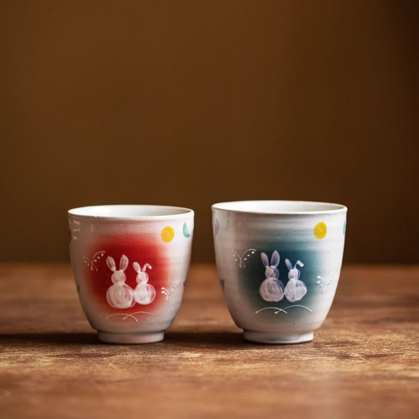 Japanese Ceramic Tea Cup Set – Mino Ware Rabbit Couple Mugs