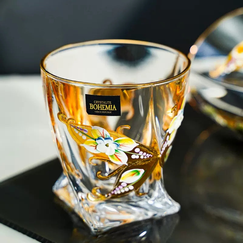 Whisky Decanter Set Bohemia Crystalite Butterfly Gold Enamel Czech Crystal Whisky Glass Decanter Gift Box