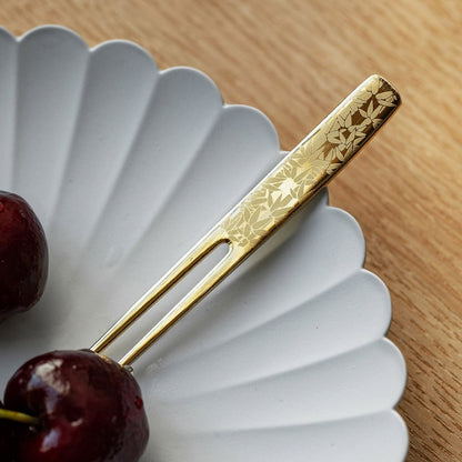 Dessert Fork Gold Stainless Steel Japanese Engraved Sakura Set