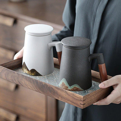 Ceramic Tea Cup with Filter – Mountain Design Large Capacity