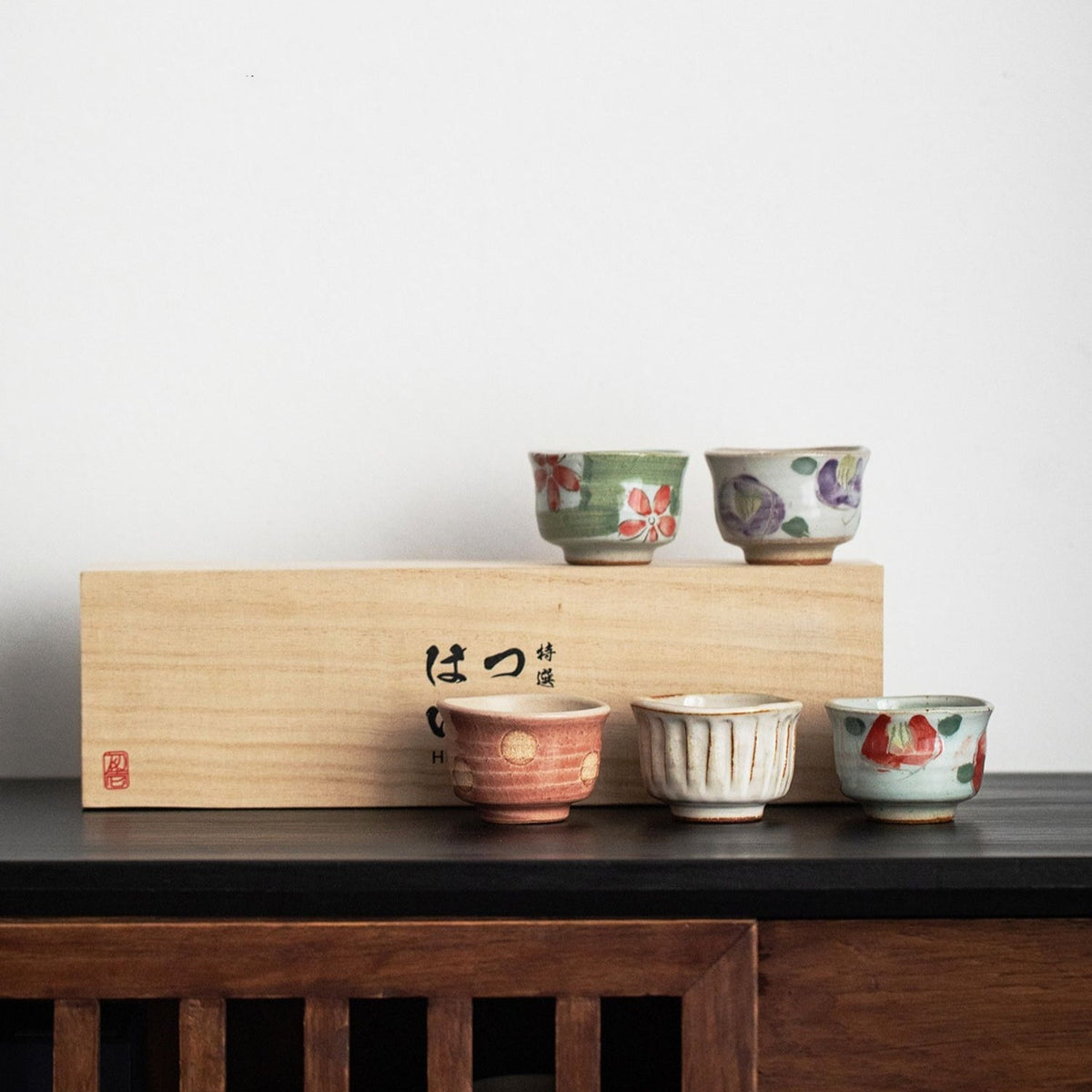 Japanese Tea Cup Set of 5 – Mino Ware Haru-no-Sato Ceramic