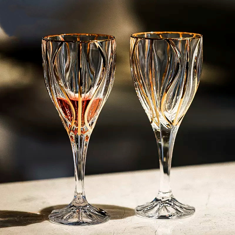 Wine Glass Set Bohemia Crystal Luxury Gold Detail Czech Crystal Wine Champagne Glass Decanter Set Gift Box