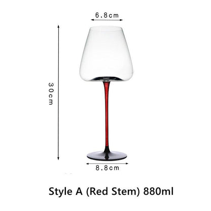 Burgundy Wine Glasses Crystal Red Stem – Wide Bowl Pinot Noir Glass Set | Regular & Red Stem Styles