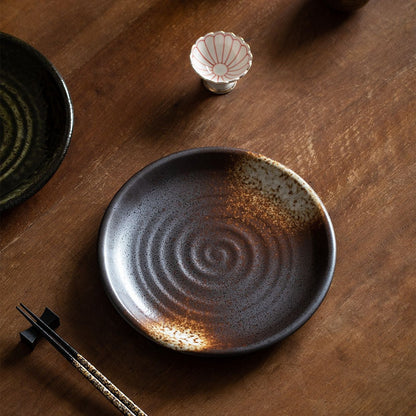 Ceramic Deep Plate – Mino Ware Wabi Sabi Spiral Glaze
