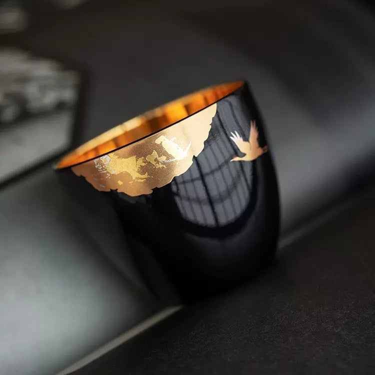 Japanese Lacquer Goblet Golden Crane | Yamanaka Shikki