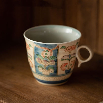 Ceramic Mug | Japanese Hasami Ware Hanashin Floral Vintage Handcrafted Collection
