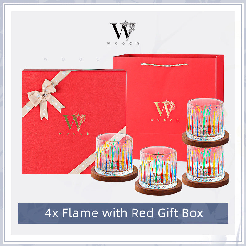 Whiskey Glass Rotating Stained Crystal | Wooden Base Gift Set