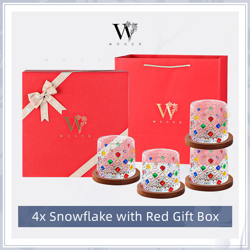 Whiskey Glass Rotating Stained Crystal | Wooden Base Gift Set