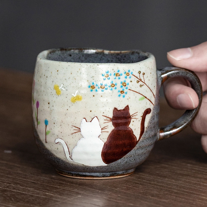 Japanese Ceramic Mug – Kutaniyaki Gold Floral or Cat Night