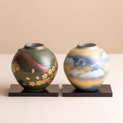 Japanese Ceramic Vase – Kutaniyaki Crane or Fuji Sakura