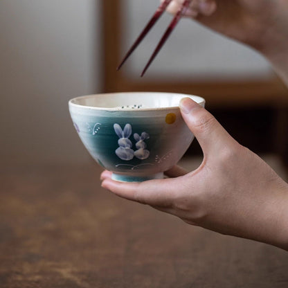 Ceramic Couple Bowl Set – Mino Ware Moonlit Rabbit Design