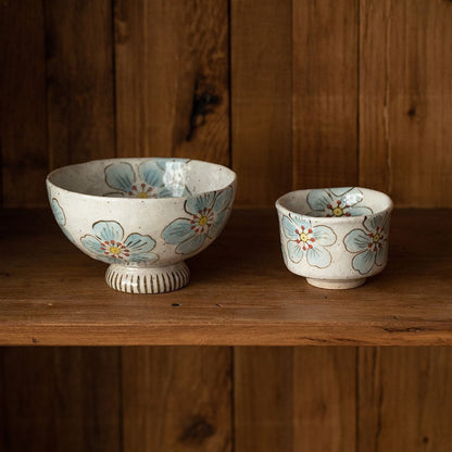 Tea Cup Set of 5 – Mino Ware Hana-Nagare Floral Painted