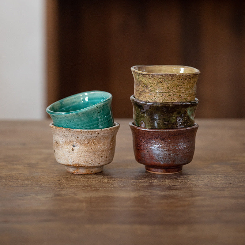 Japanese Tea Cup Set of 5 | Mino Ware Natural Wave Ceramic
