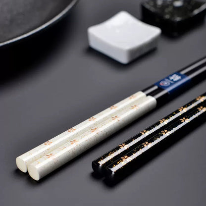 Wedding Chopsticks Gift Set | Golden Sakura Couple Black White