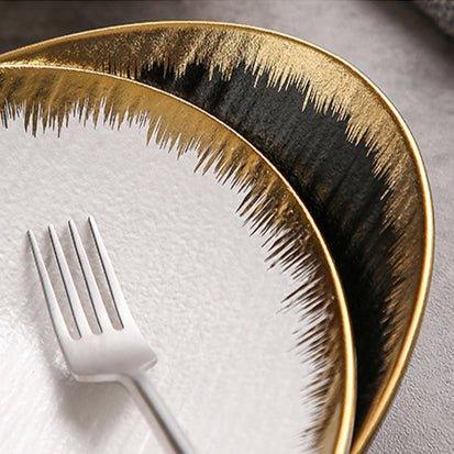 Ceramic Rectangular Plate – Matte Black White Gold Rim