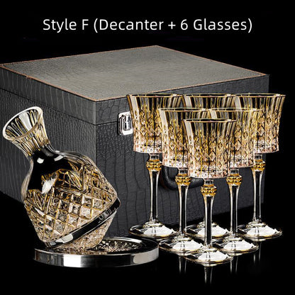 Crystal Wine Glasses Set Golden Vine with Decanter & Leather Case – Made in France | Cristal d'Arques