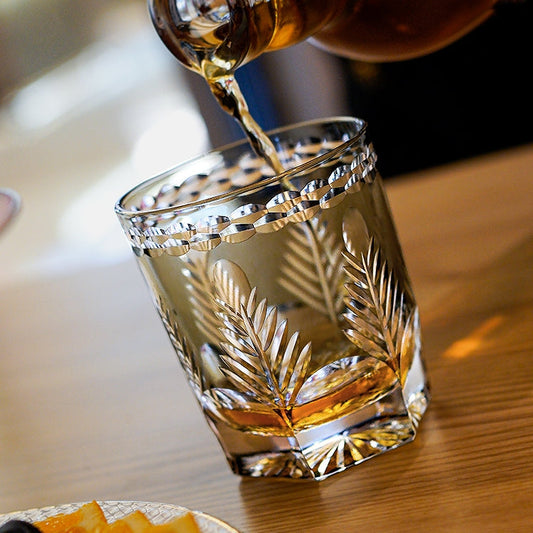 Whiskey Glass Edo Kiriko Avaire Plum Artistry – Hand-Cut Japanese Tumbler with Wooden Box