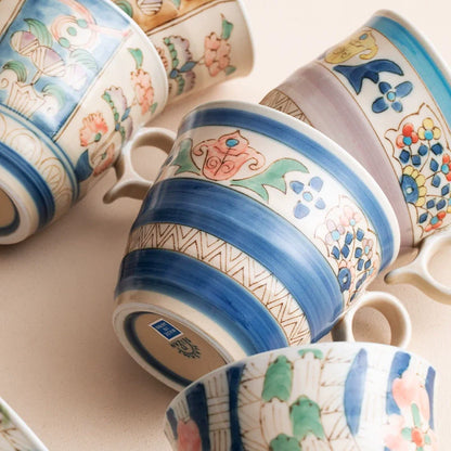Ceramic Mug | Japanese Hasami Ware Hanashin Floral Vintage Handcrafted Collection