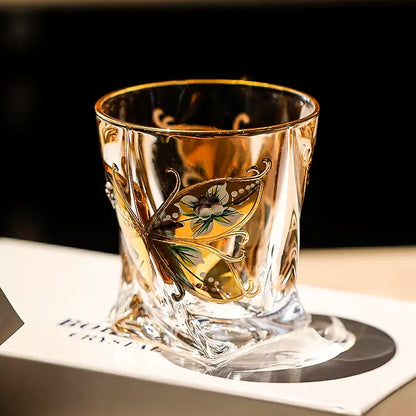 Whisky Decanter Set Bohemia Crystalite Butterfly Gold Enamel Czech Crystal Whisky Glass Decanter Gift Box