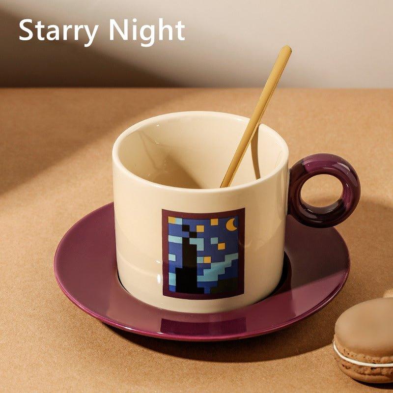 Coffee Cup Set Ceramic Mosaic Art Design – Cup Saucer & Teaspoon | Starry Night, Mona Lisa & More
