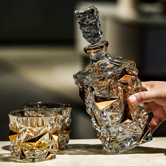 Bohemia Crystal Whisky Decanter Set | Gold-Accented Czech Glassware