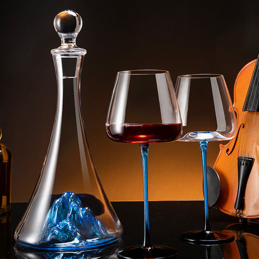 Wine Glasses Blue Stem Hand-Painted Burgundy Glass Decanter Set