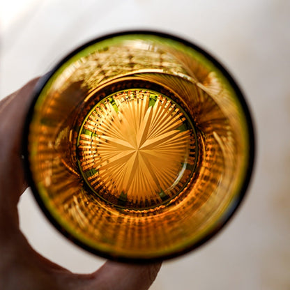 Whiskey Glass Edo Kiriko Crane Feather – Hand-Cut Japanese Tumbler with Wooden Box | 5 Amber Colors