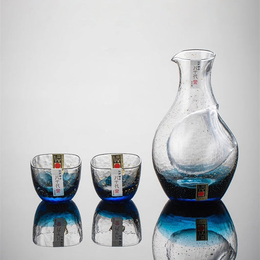 Cold Sake Set Japanese Gold Foil Glass – Hoshi Nagare Starlit Night