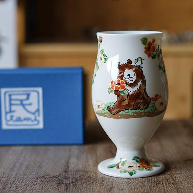 Japanese Ceramic Tall Cup – Hand-Painted Animal Artist Signed