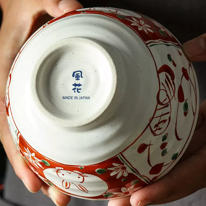 Japanese Ceramic Bowl Set of 5 – Mino Ware Rabbit Design