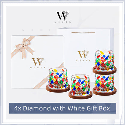 Whiskey Glass Rotating Stained Crystal | Wooden Base Gift Set