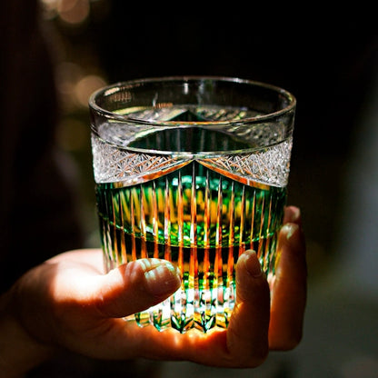 Japanese Cut Glass Edo Kiriko Karmic Whisky Hand-Cut Crystal | Black Turquoise Aqua Glassware
