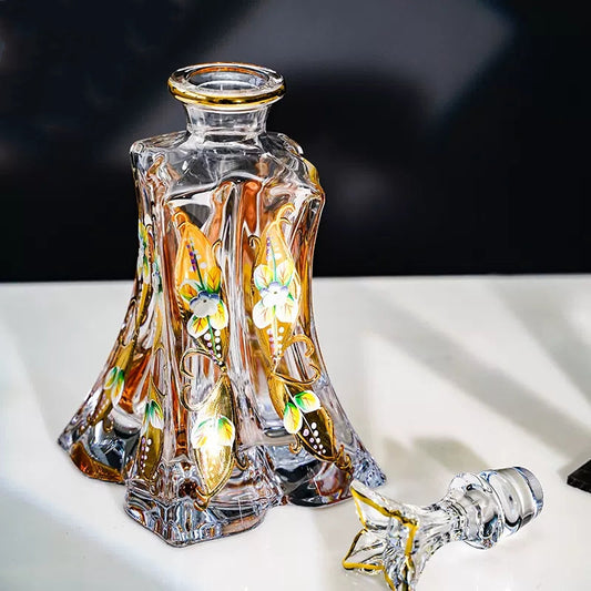 Whisky Decanter Set Bohemia Crystalite Butterfly Gold Enamel Czech Crystal Whisky Glass Decanter Gift Box