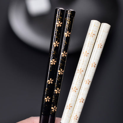 Wedding Chopsticks Gift Set | Golden Sakura Couple Black White