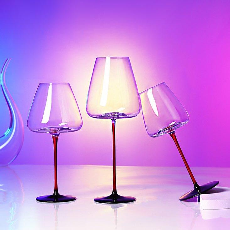 Burgundy Wine Glasses Crystal Red Stem – Wide Bowl Pinot Noir Glass Set | Regular & Red Stem Styles
