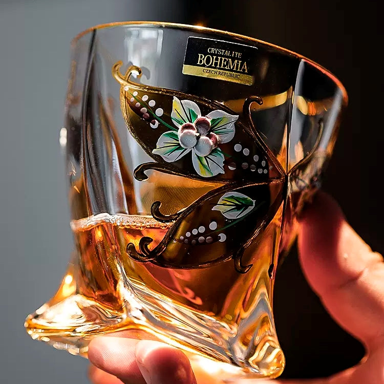 Whisky Decanter Set Bohemia Crystalite Butterfly Gold Enamel Czech Crystal Whisky Glass Decanter Gift Box
