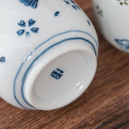 Ceramic Tea Cup Japanese Hand-Painted Leaves Fan Stripes Golden