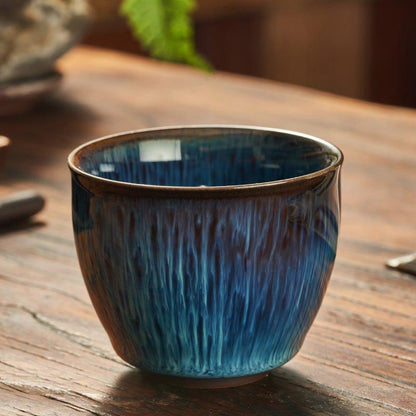 Blue Ceramic Tea Cup Japanese Gloss Glazed Short Tall Wide Styles