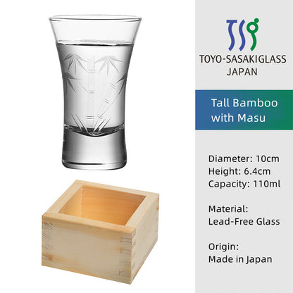 Masu Sake Cup | Japanese Artisan Glass Sake Cup with Wooden Masu