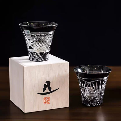 Sake Set Kiriko Glass – Gold Leaf Black Crystal Handcrafted