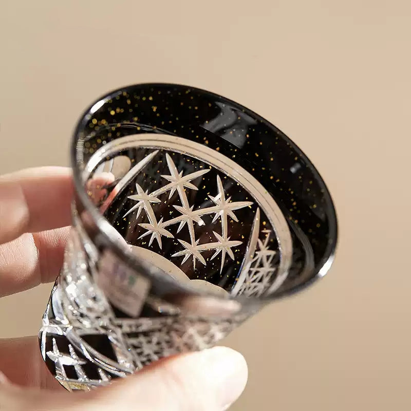 Sake Set Kiriko Glass – Gold Leaf Black Crystal Handcrafted