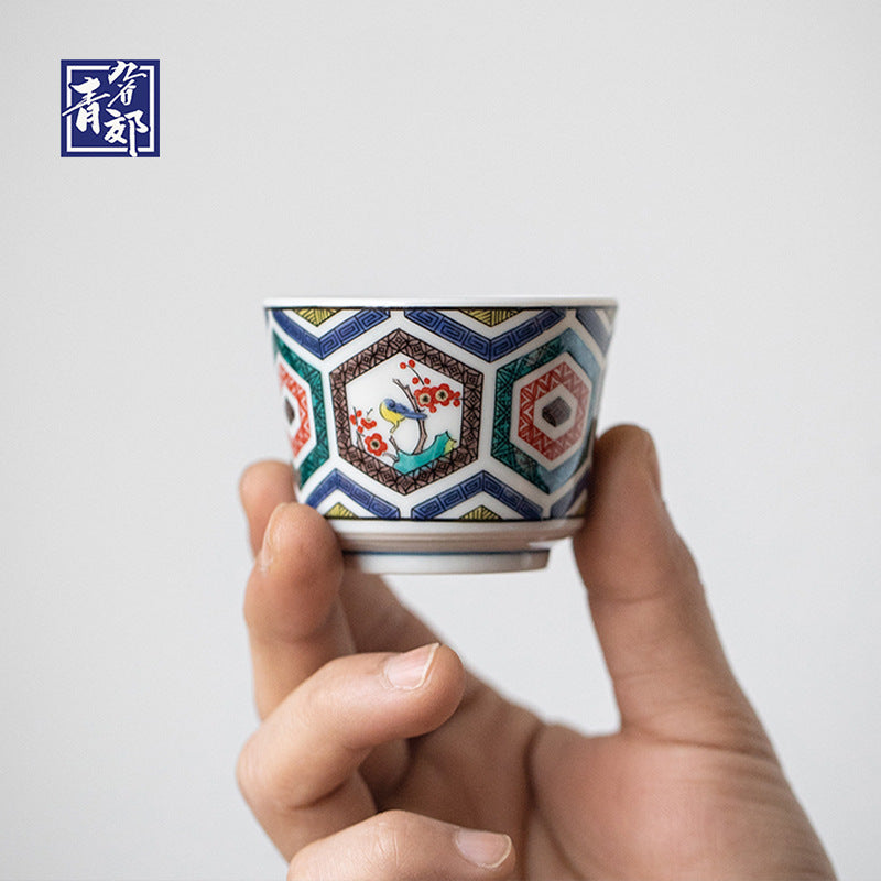 Japanese Tea Cup Set of 5 – Kutaniyaki Vintage Hand-Painted
