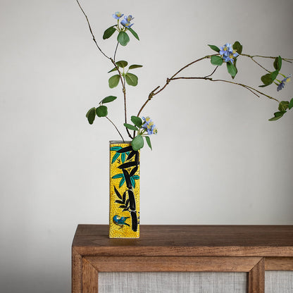 Japanese Ceramic Vase – Kutaniyaki Bamboo Sparrow Gold Glaze