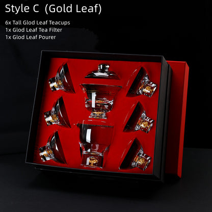 Kung Fu Tea Set Gold Leaf Glass Cups Gongfu Tea Ceremony Set